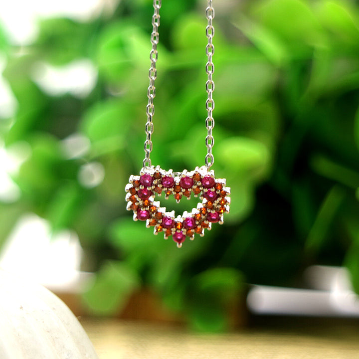 Sterling Silver Ruby and Garnet Heart Pendant Necklace