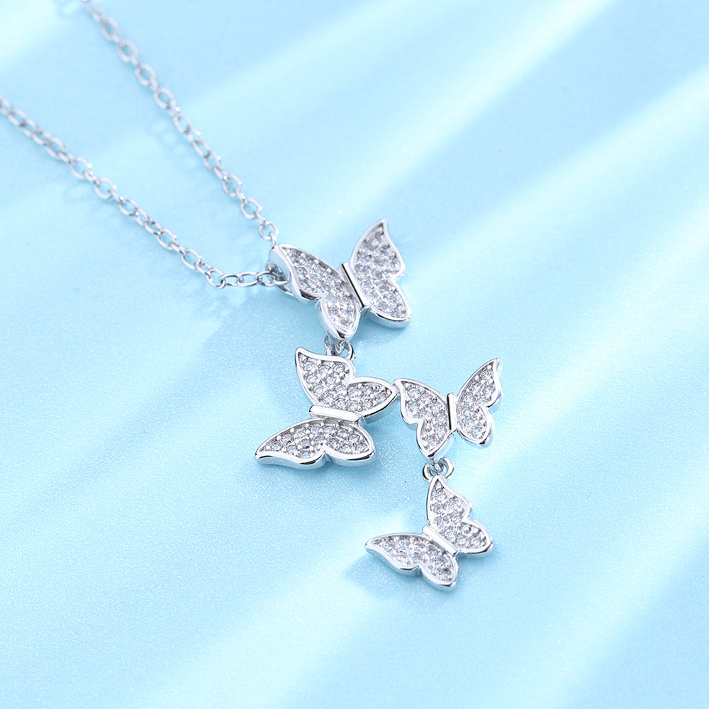 Swarovski Crystal Dangling Multi Butterfly Pendant Necklace