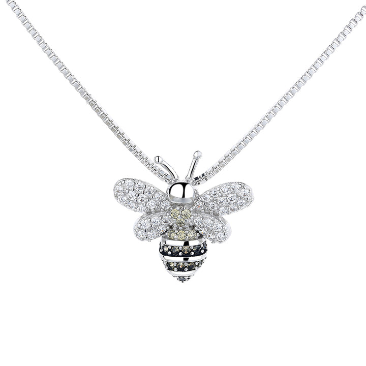 Sterling Silver Bee Pendant Necklace with Crystals from Swarovski