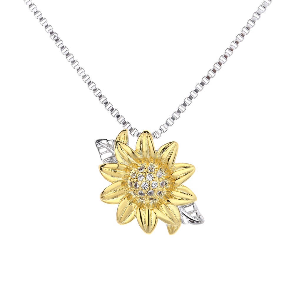 Sterling Silver Two Tone Swarovski Crystal Sunflower Necklace