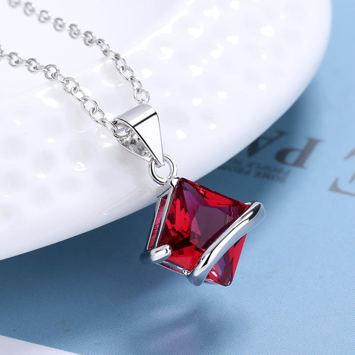 Sterling Silver Sapphire or Ruby Pendant Necklace