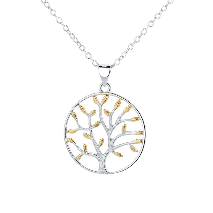 Sterling Silver Two-Tone Tree of Life Pendant Necklace
