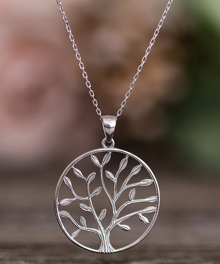 Sterling Silver Two-Tone Tree of Life Pendant Necklace
