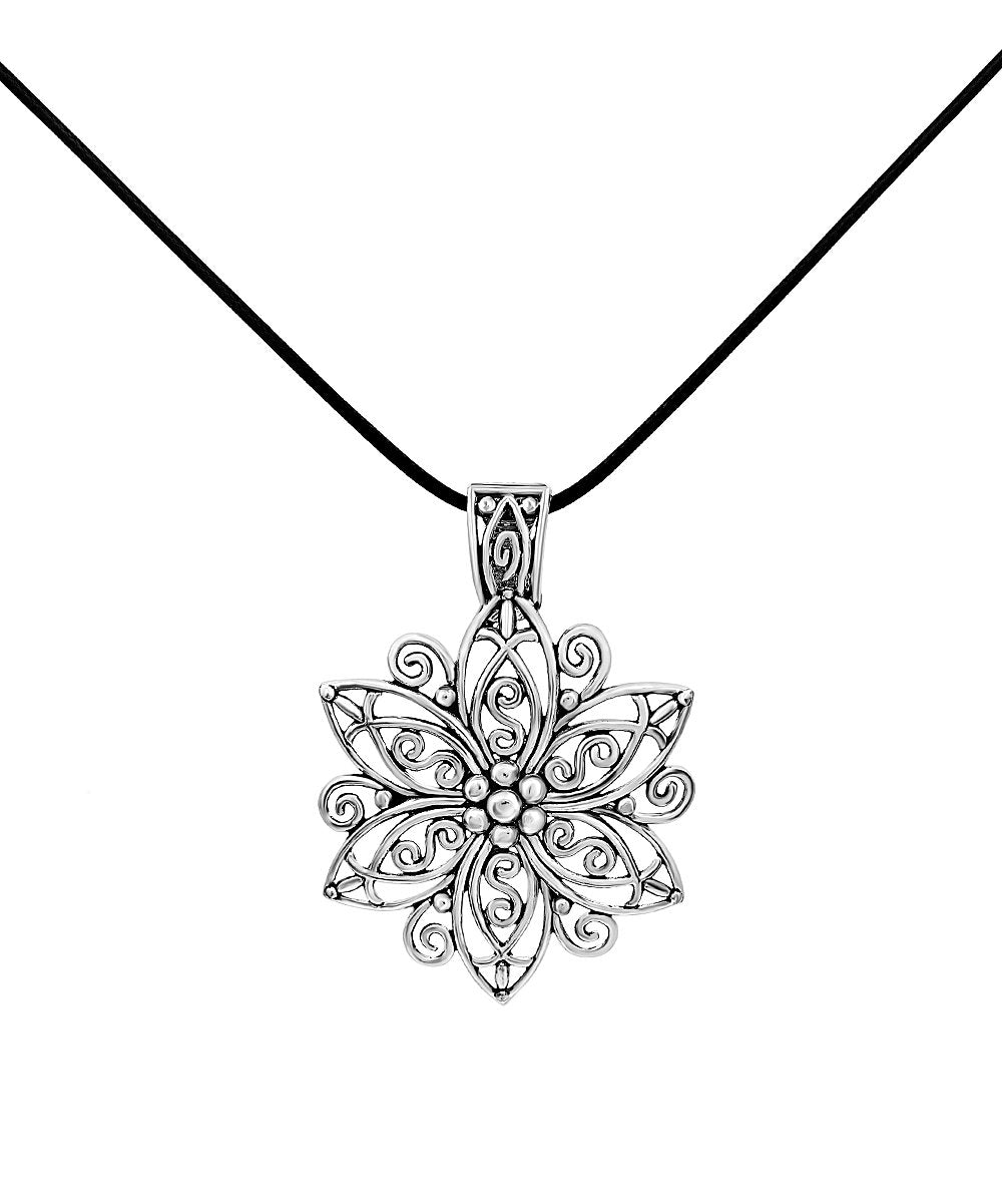 Sterling Silver Artisan Floral Pendant Necklace