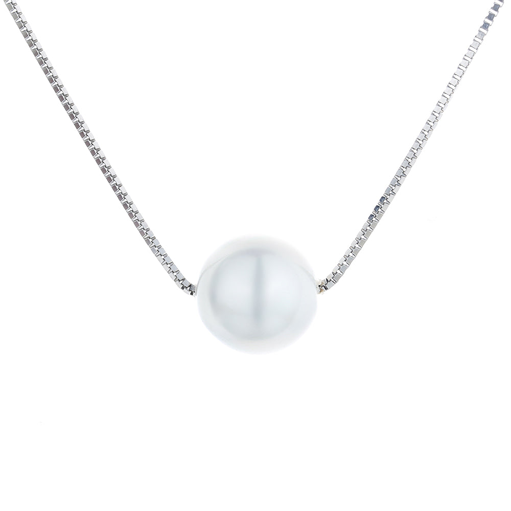 18K White Gold Faux Pearl Box Chain Pendant necklace