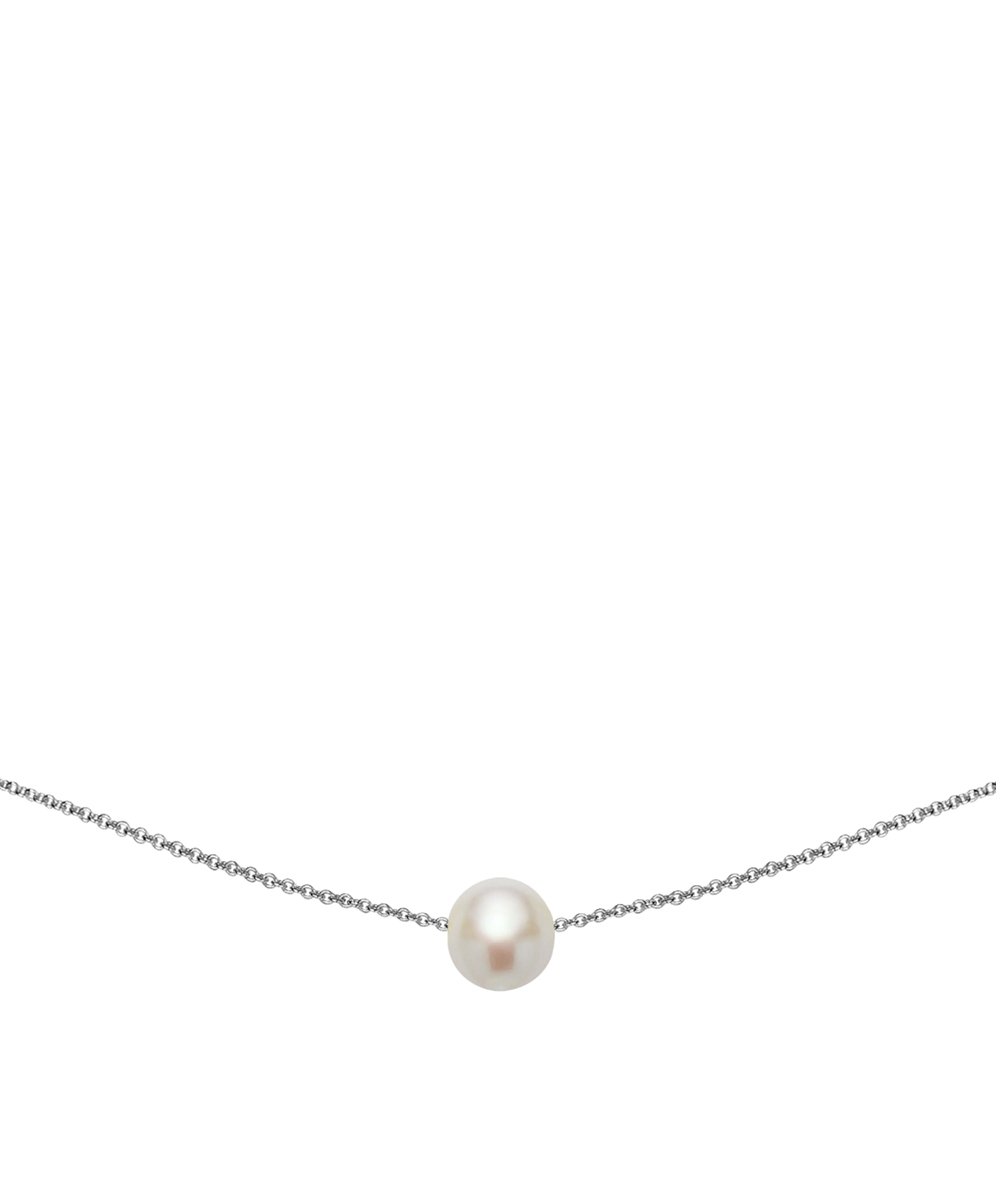 18K White Gold Faux Pearl Box Chain Pendant necklace