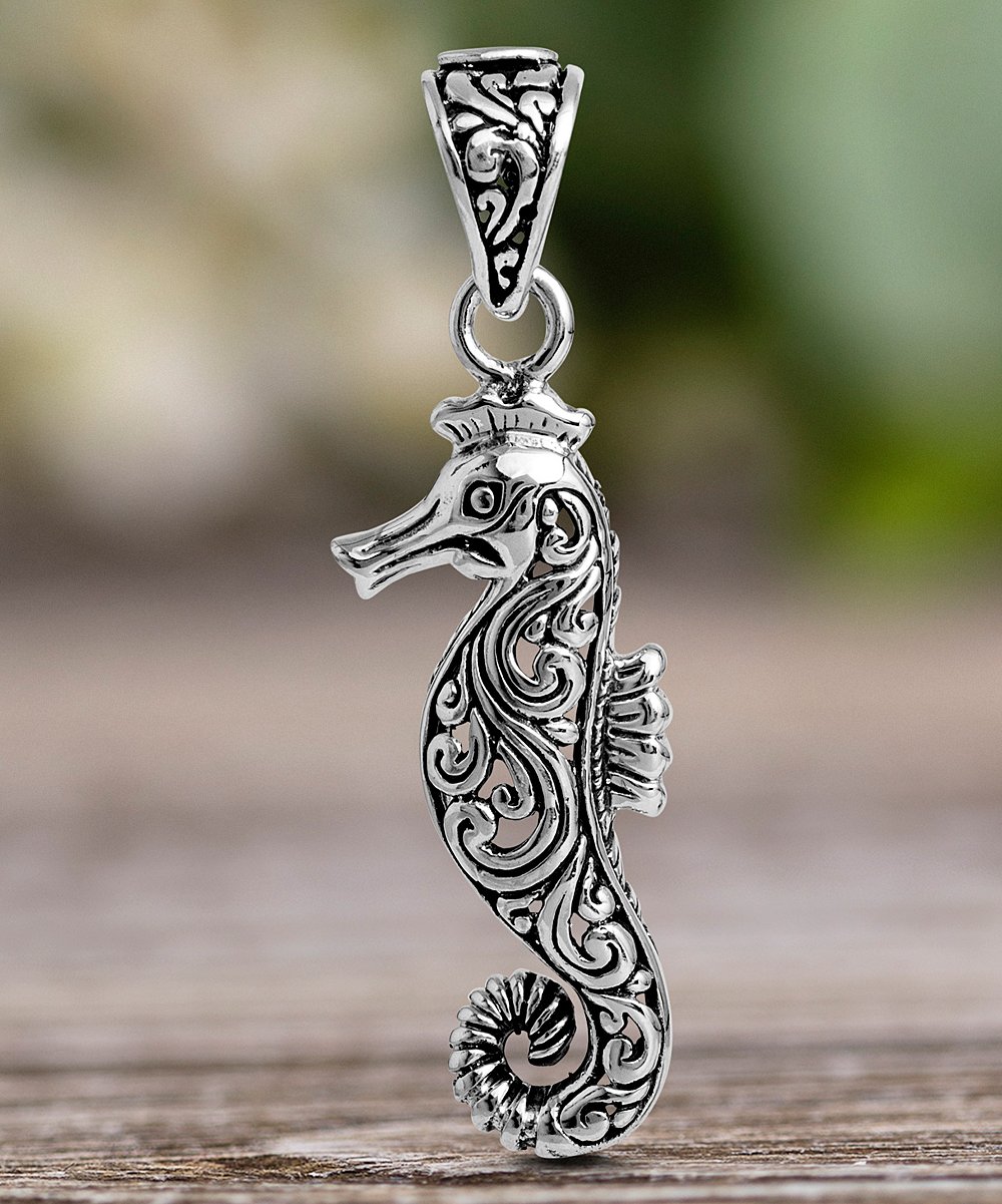 Sterling Silver Artisan Filigree Sea Horse Necklace