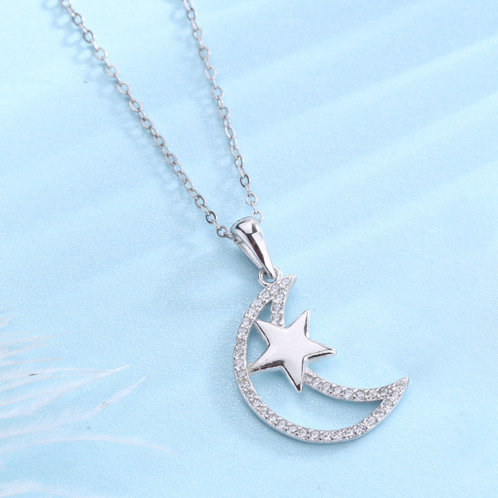 Sterling Silver Moon and Star Necklace with crystals from Swarovski