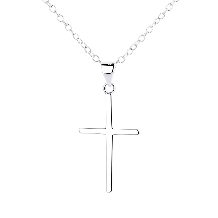 Sterling Silver Polished Cross Pendant Necklace