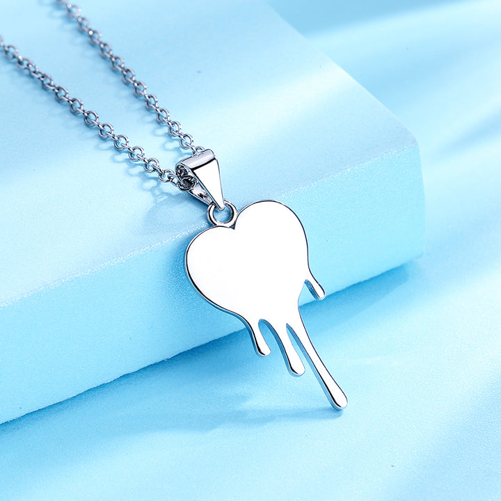 Sterling Silver Dripping Heart Pendant Necklace
