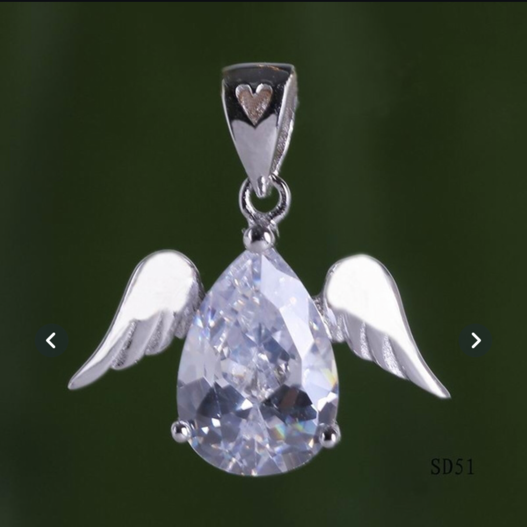 Sterling Silver Angel Wings Pendant Necklace with Swarovski crystals