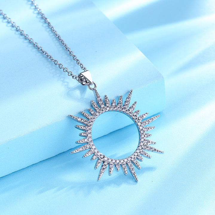 Sterling Silver Sunburst Pendant Necklace with crystals from Swarovski