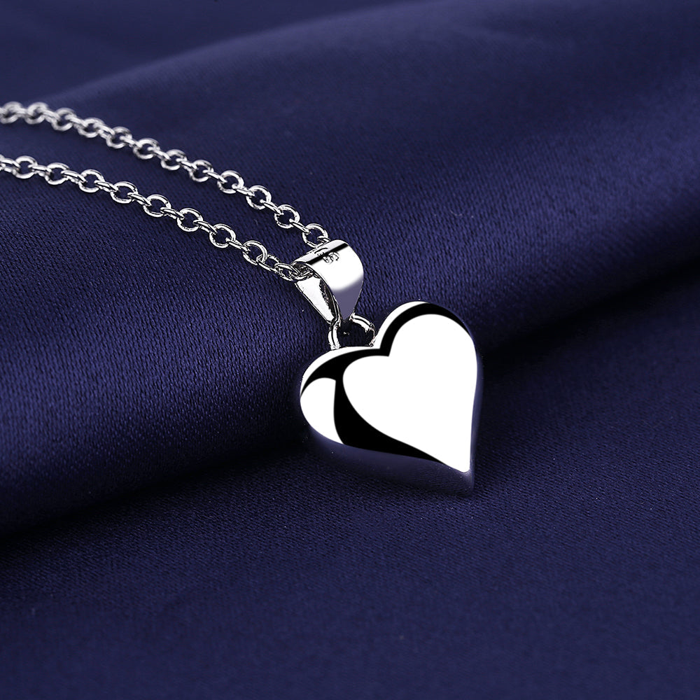 18K White Gold-Plated Puff Heart Pendant Necklace