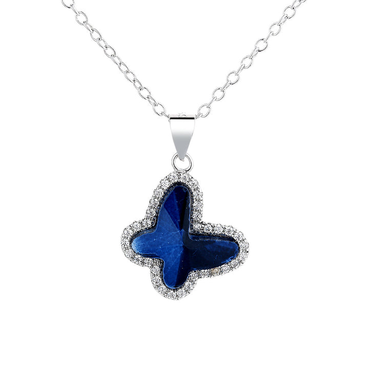 Sterling Silver Halo Butterfly Necklace with crystals from Swarovski