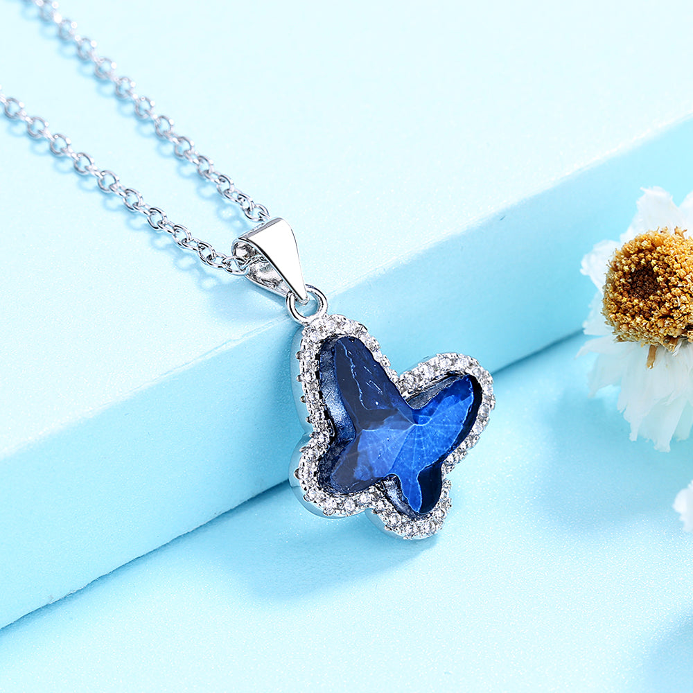 Sterling Silver Halo Butterfly Necklace with crystals from Swarovski