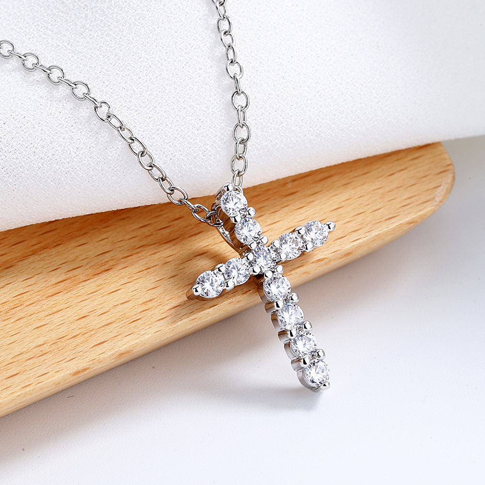Sterling Silver Cross Necklace with crystals from Swarovski