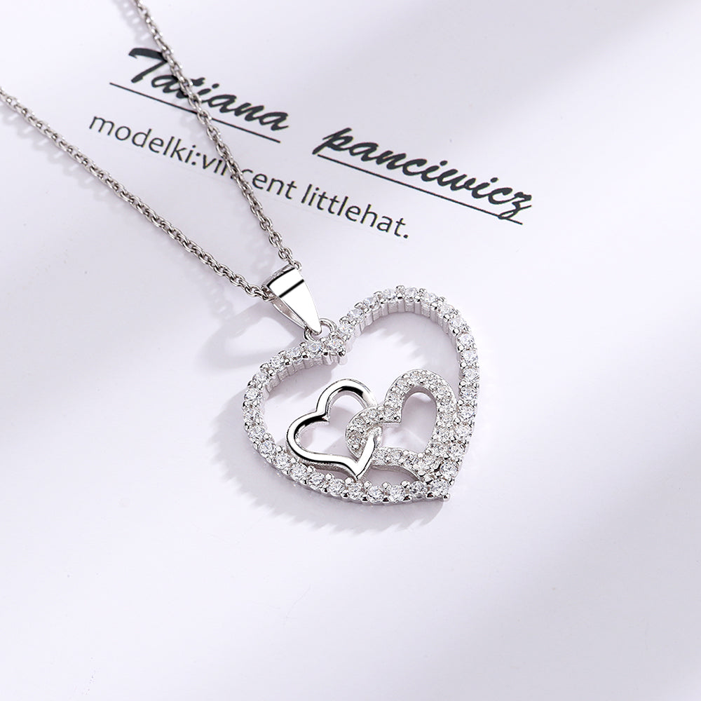 Sterling Silver Hearts inside Heart Pendant Necklace
