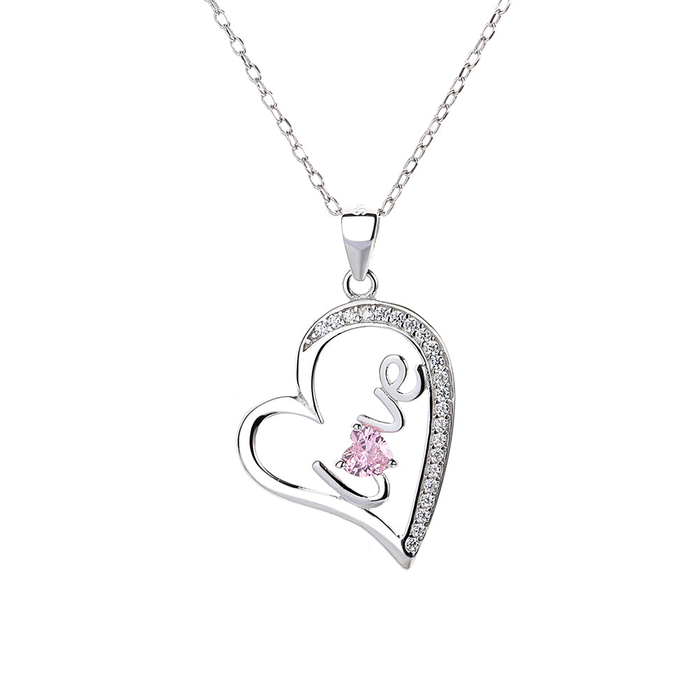 Sterling Silver Pink Sapphire Heart Love Pendant Necklace