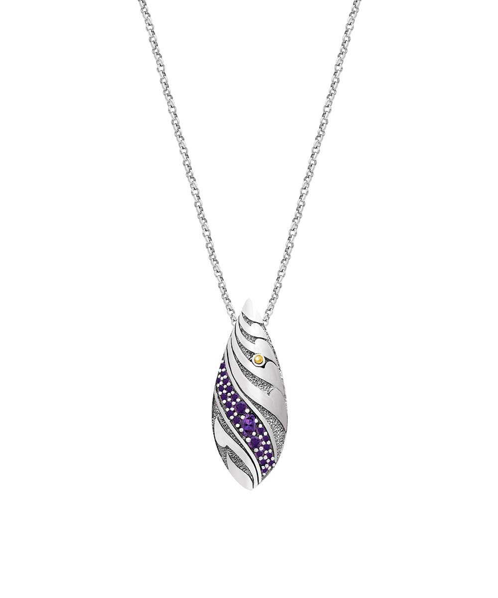 Bali Filigree Artisan Oval Drop Pendant Necklace with Amethyst