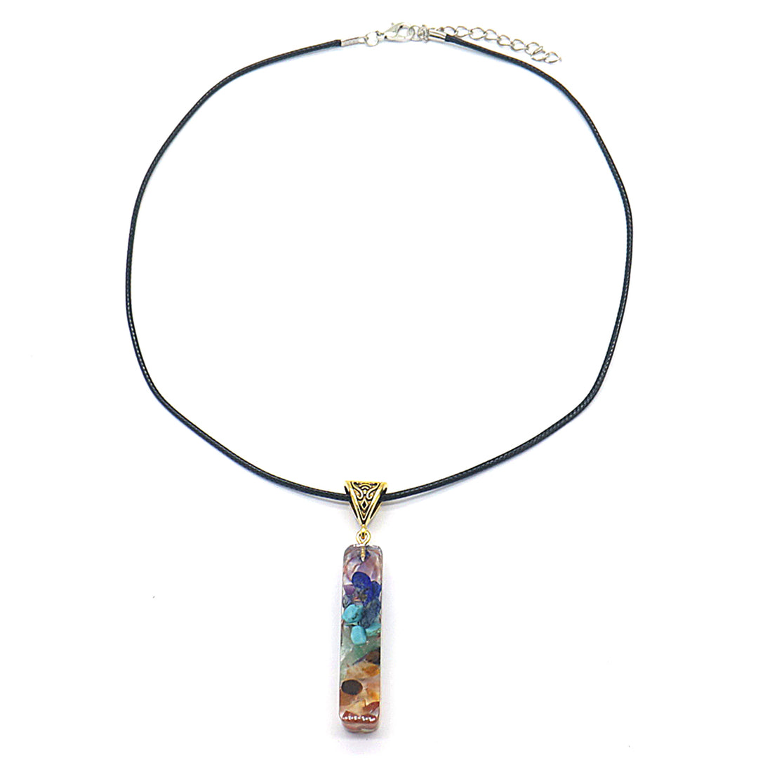 7 Genuine Chakra Healing Natural Stone Resin Pendant Necklace