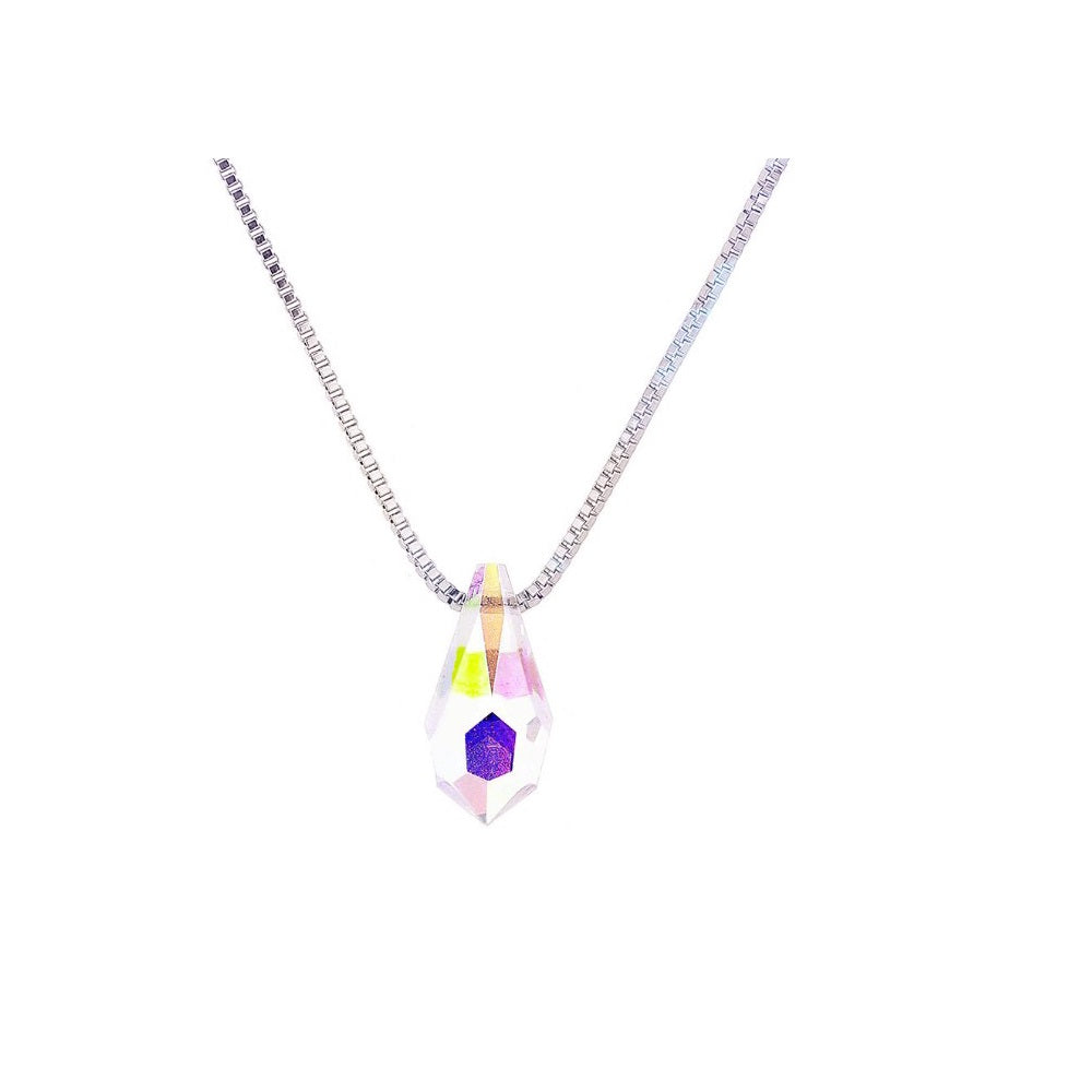 Sterling Silver Preciosa Drop Aurora Borealis Crystal Pendant Necklace