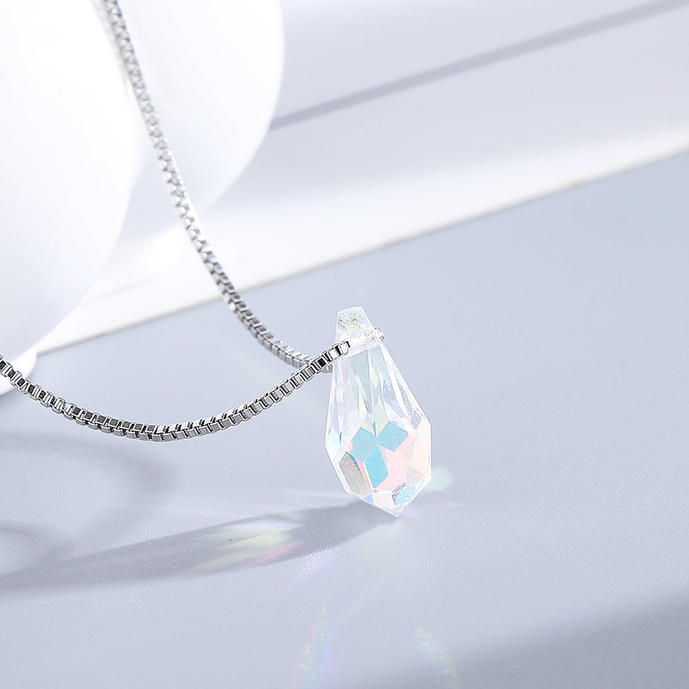 Sterling Silver Preciosa Drop Aurora Borealis Crystal Pendant Necklace