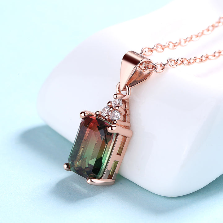 Rose Gold Over Sterling Silver Watermelon Ametrine Pendant Necklace