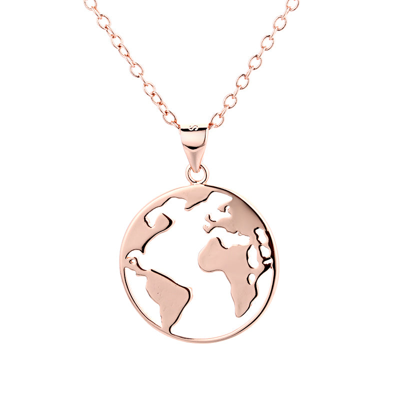 Sterling Silver And Rose Gold World Pendant Necklaces