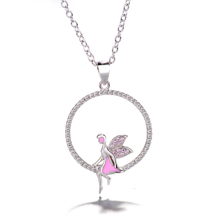 Pink Sapphire & Sterling Silver Fairy Pendant Necklace