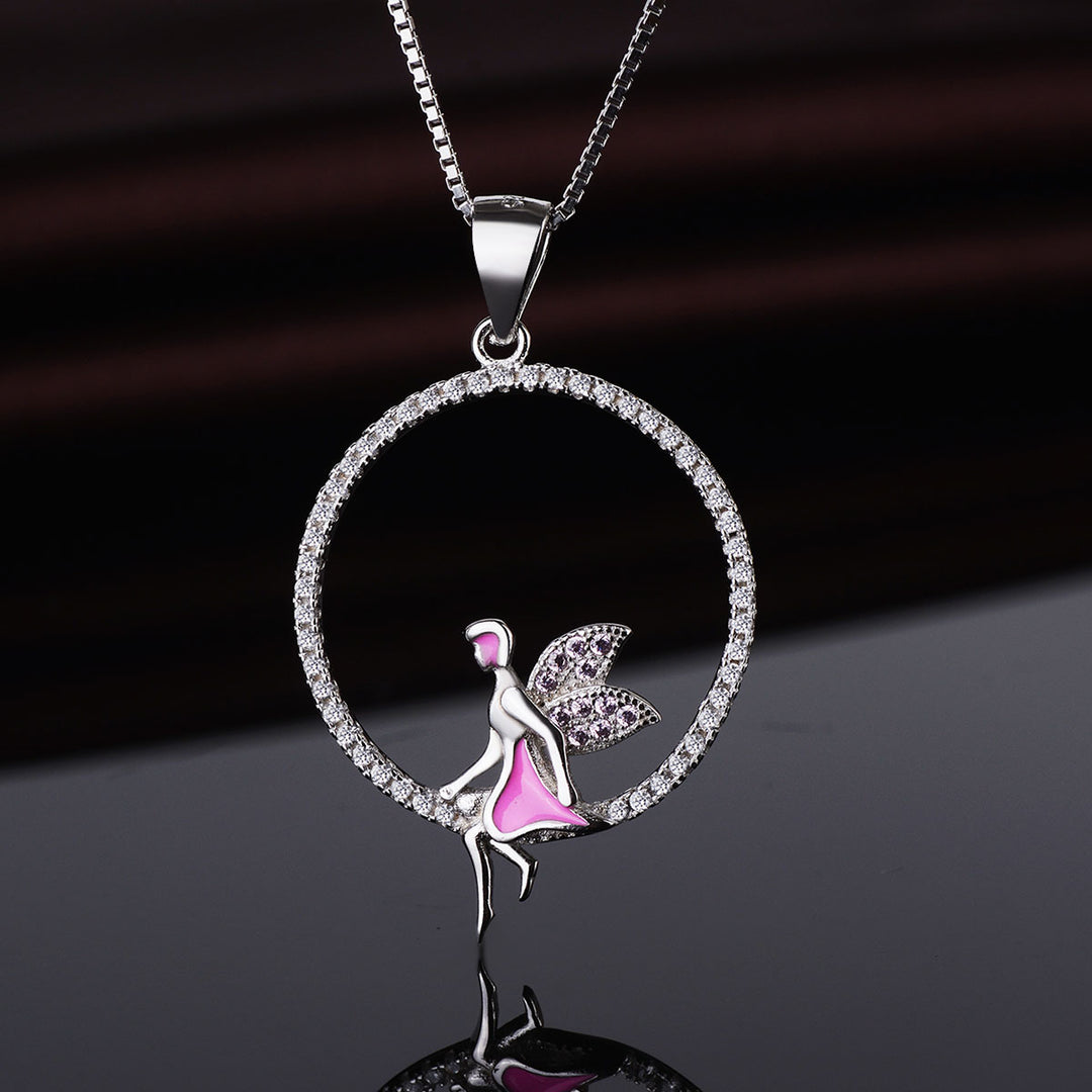 Pink Sapphire & Sterling Silver Fairy Pendant Necklace