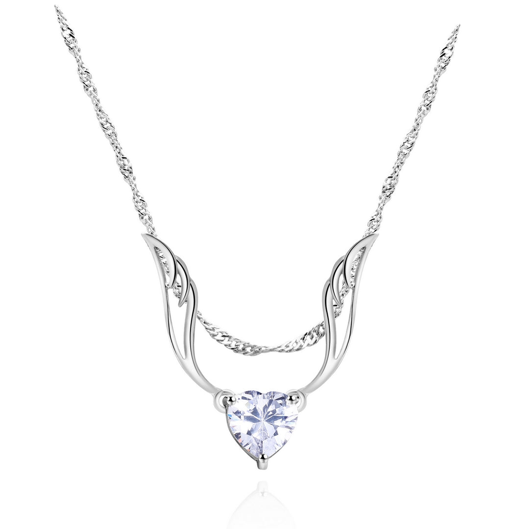 Sterling Silver Guardian Angel Pendant with Heart-Shaped Crystal