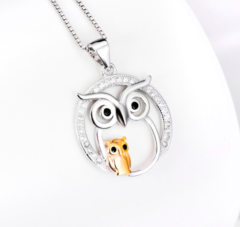 Mother and Baby Owl Pendant Necklace