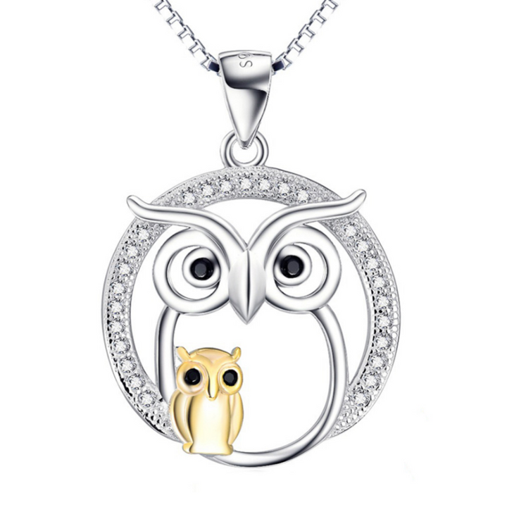 Mother and Baby Owl Pendant Necklace