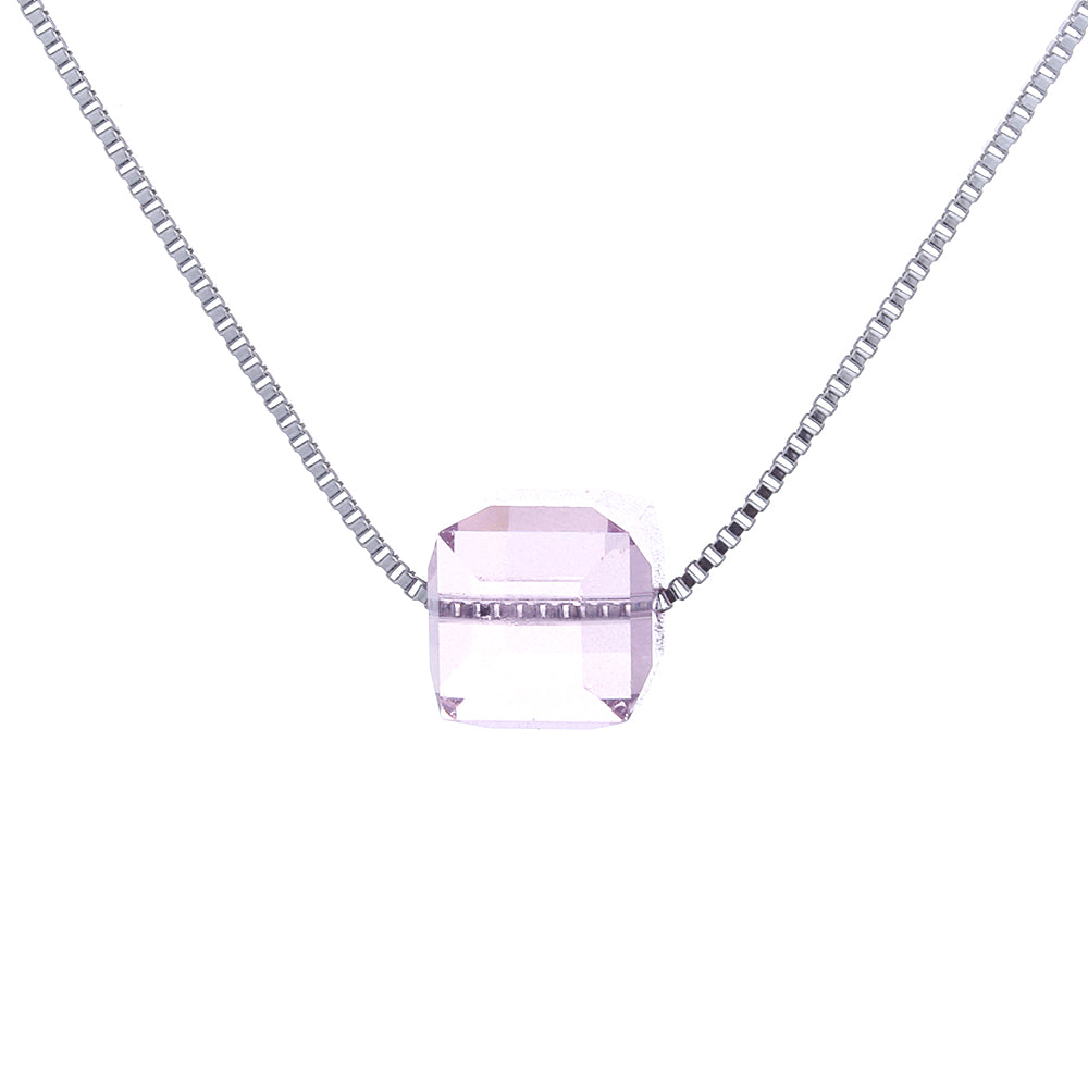 Sterling Silver Cube Pendant Necklace With Swarovski Crystals