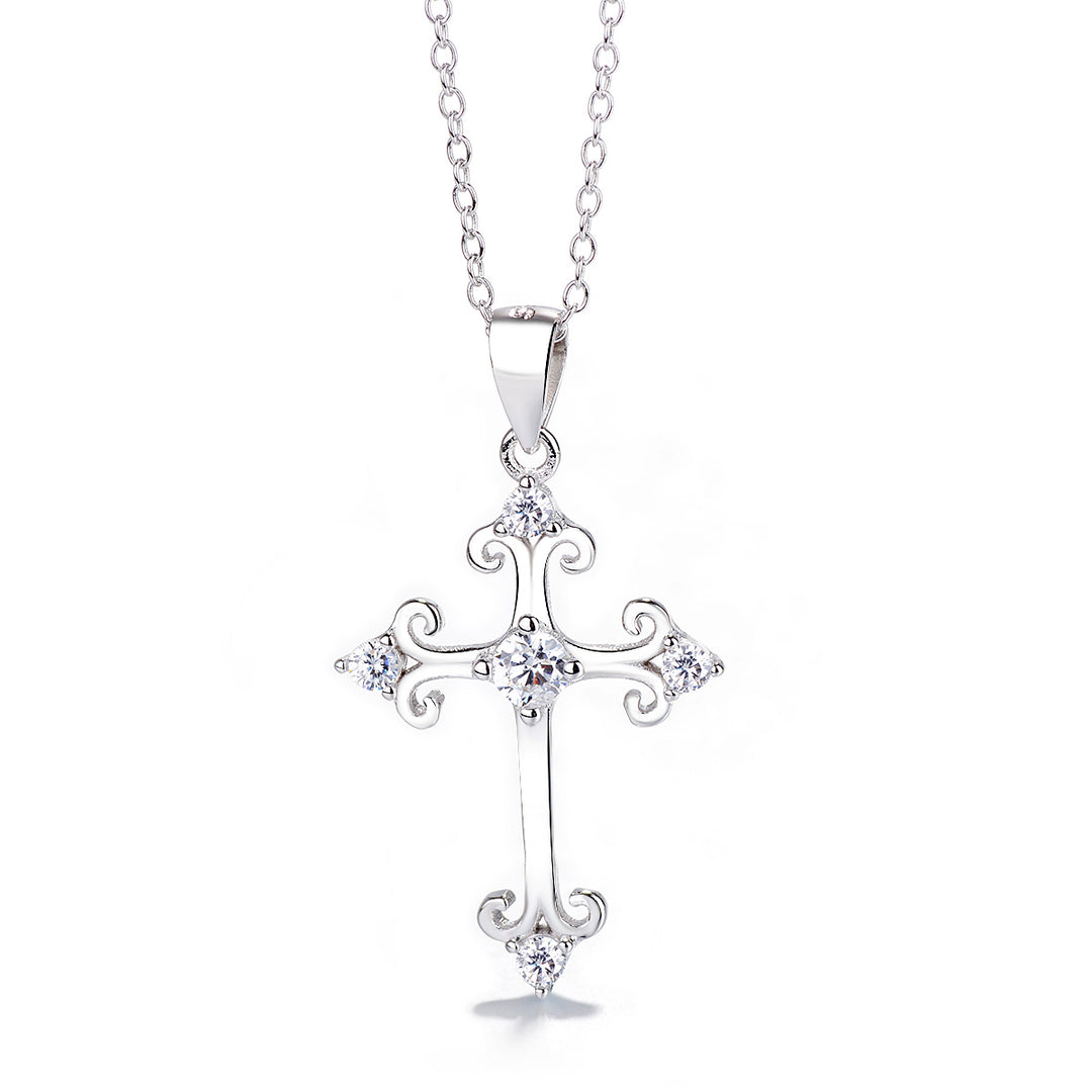 Sterling Silver Vintage Cross Crystal Necklace