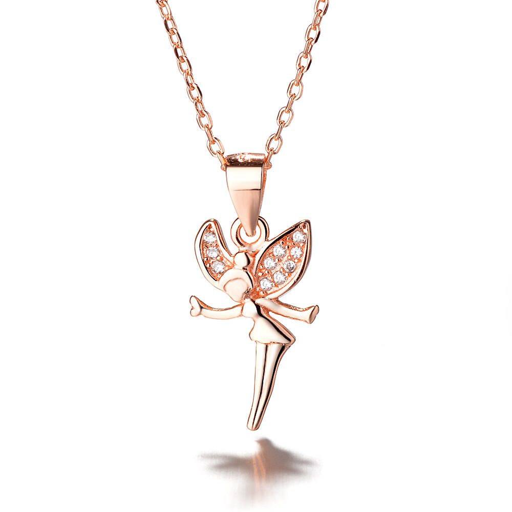 18K Rose Gold over Sterling Silver Crystal Fairy Pendant Necklace