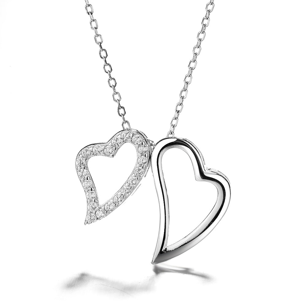 Sterling Silver Double Heart Swarovski Crystal pendant necklace