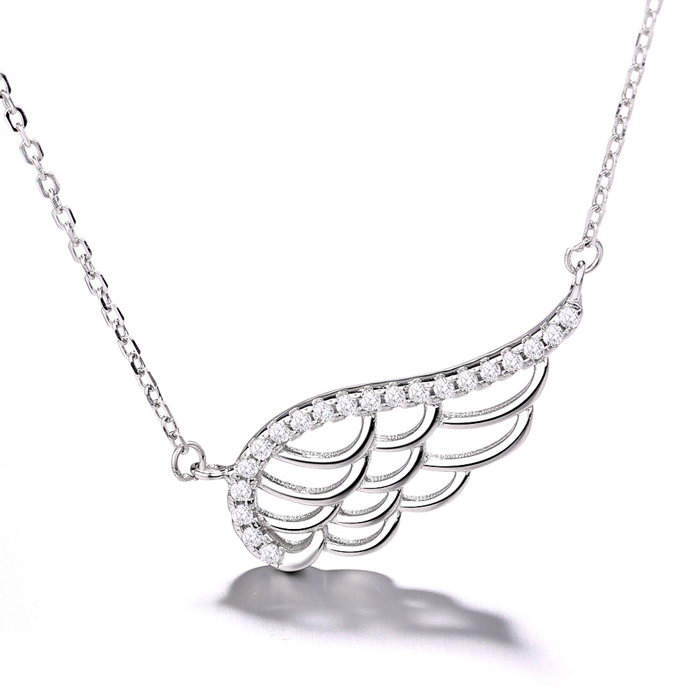 Sterling Silver Angel Wing Pendant with Crystals