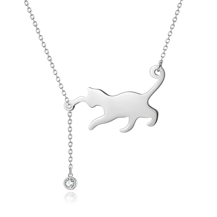 Sterling Silver and Swarovski Crystal Playing Cat Pendant Necklace