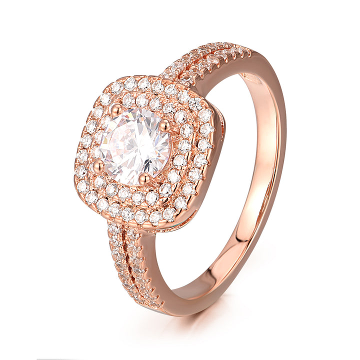 18k Rose Gold Halo Engagement Ring With Genuine Crystals