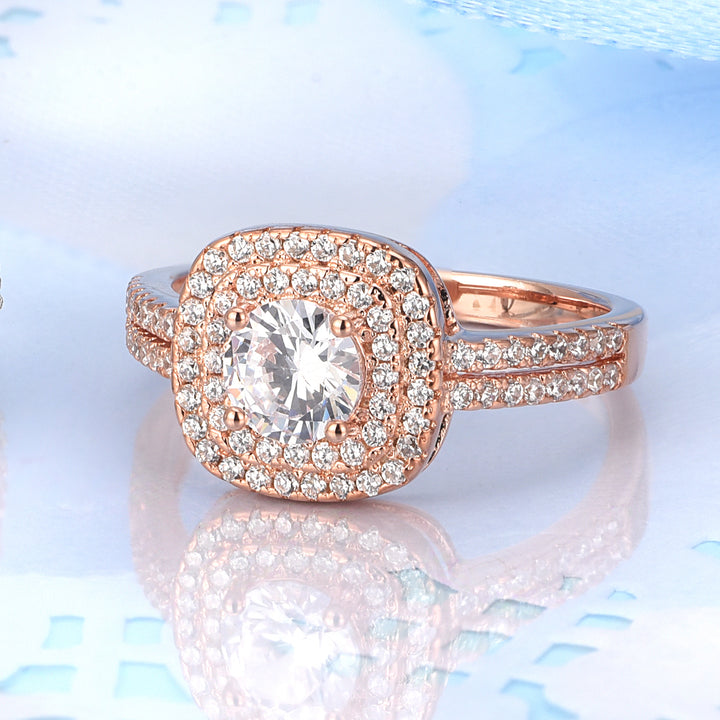 18k Rose Gold Halo Engagement Ring With Genuine Crystals