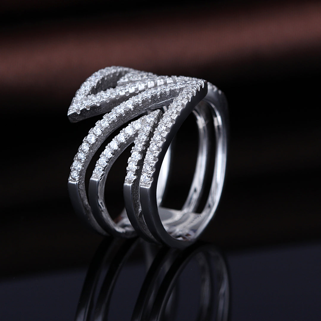 Cubic Zirconia & Silvertone Zig Zag Ring