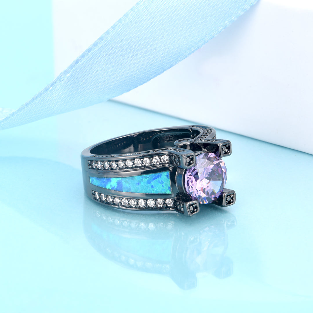 Purple Tanzanite and Fire Opal Black Ion Ring