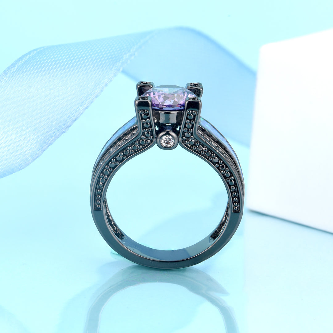 Purple Tanzanite and Fire Opal Black Ion Ring