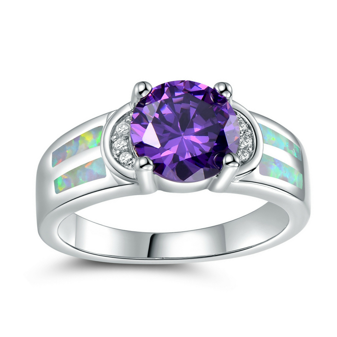 Purple Tanzanite and Fiery Opal Ring