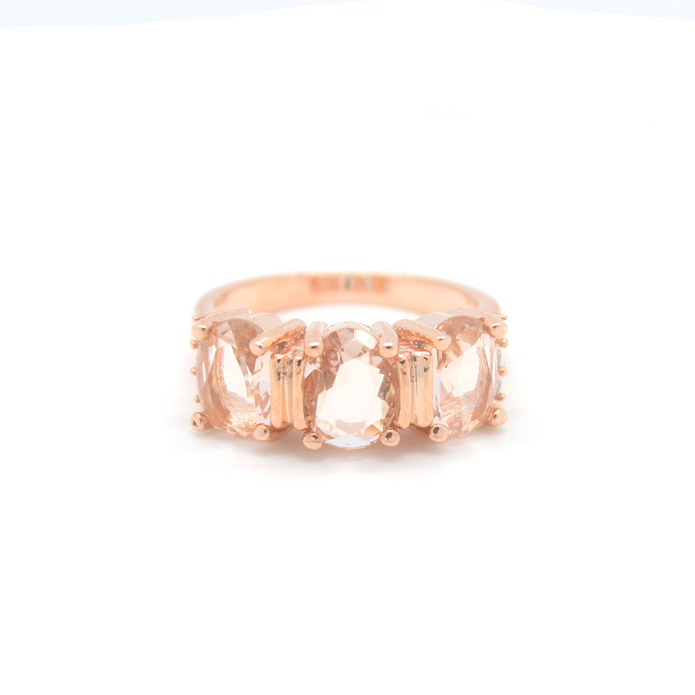 3 Stone Morganite Ring in 18k Rose Gold