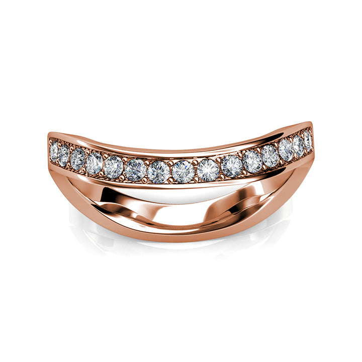 Ocean Wave Studded Swarovski Crystal Ring in 18K Rose Gold
