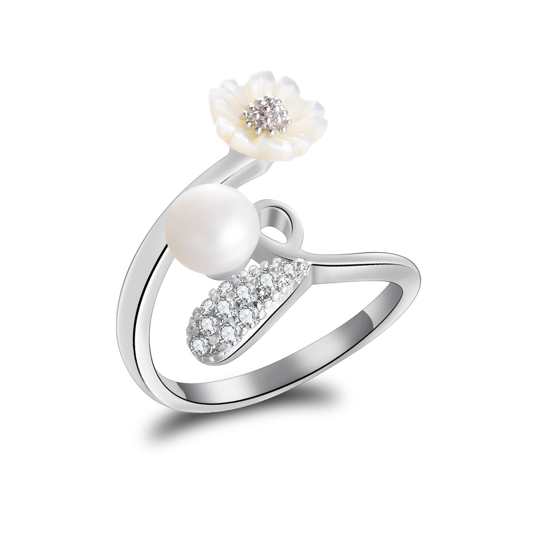Cultured Pearl Adjustable 18K White Gold Ring