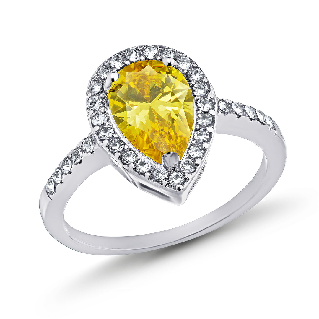 Pear Shaped Halo Citrine in 18k White Gold Ring