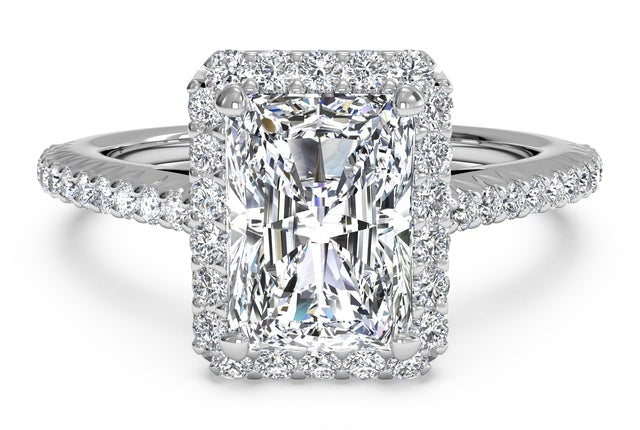Halo Engagement Ring with Crystals in 18K White Gold